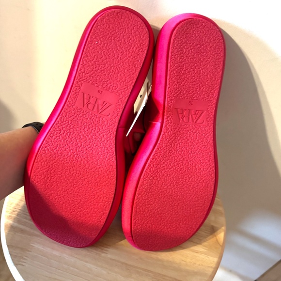 Zara fuchsia pink crossed satiny flat sandals slides NWT - Picture 7 of 8